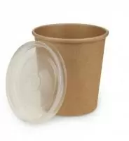 Стакан картонный для супа 760мл коричневый с прозрачной  пластиковой крышкой ECO SOUP ECONOM, 25 шт Коричневый - фото