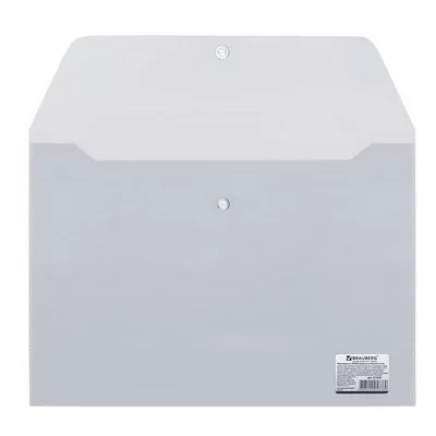 Папка-конверт с кнопкой BRAUBERG A4. 150 мм, до 100 листов, прозрачная  221638 Прозрачный - фото