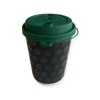 Комплект: Стакан бум. 2х сл 350мл Зерно+Крышка д/ст.Темно-зеленая +Трубочка бум.черн.8*230мм 5 штук  - фото