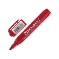 Маркер перманентный BRAUBERG "Classic", КРАСНЫЙ, круглый наконеч., 3 мм, с клипом, 150302 Красный - фото