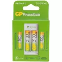 Зарядное устройство USB GP E211210/80-2CRB4, PowerBank для  аккумуляторов  АА и ААА, 2 слота, в комплекте: 2*АА 2100мАч, 2*ААА 800мАч   - фото