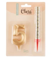 Набор, Фонтан и Свеча Цифра, 5 Грани, Золото, 10 см, 1 шт., 1775 Золотой - фото