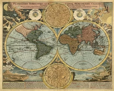 Картина на холсте 50*40 см "Старая карта мира"  - фото