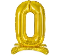 Шар фольга Falali (32''/81 см) Цифра, 0 на подставке, Золото, 1 шт. в уп. (надув воздухом) Золотой - фото