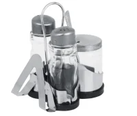 Набор для соли, перца и горчицы с салфетницей "Комфорт" VETTA  h13см, нерж. сталь, стекло  - фото