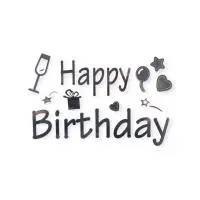 Наклейка Happy Birthday с бокалом, 19,5*30 см, Серебро, Металлик, 1 шт. Серебро - фото