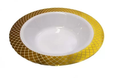 Тарелка пластиковая глубокая "под металл" золото 7", 6 шт Белый - фото
