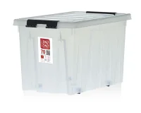 Контейнер Roxbox на роликах с крышкой, 70л, прозр, 580х390х365 (5) 070-00.07  Прозрачный - фото