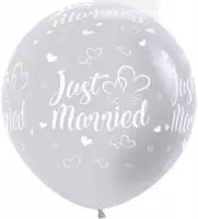 Шар(4) (36''/91 см) Молодожены, Серебро (481), перламутр, 4 ст, 1 шт. Серебро - фото