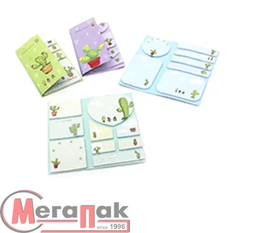 Набор бумажных блоков для записи и закладок с клеевым краем КАКТУС 8х14,2см 18л ,арт. БЗК-6236 Prof-Press Микс - фото