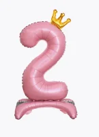 Шар фольга Falali (32''/81 см) Цифра, 2 Золотая корона,на подставке, Розовый, 1 шт.в уп.(надув воздухом) Розовый - фото