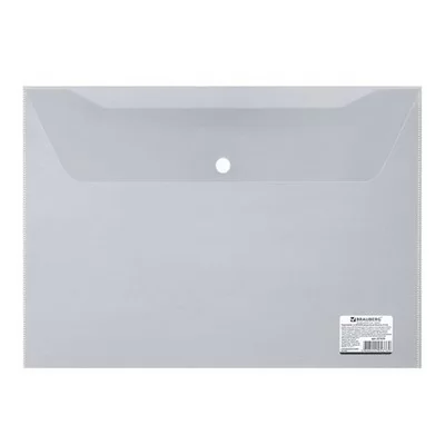 Папка-конверт с кнопкой BRAUBERG A4. 150 мм, до 100 листов, прозрачная  221638 Прозрачный - фото