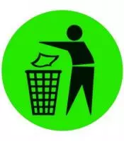 Этикетка Круг d39 (1/100) Знак человек с мус.ведром зеленая Зеленый - фото