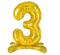 Шар фольга Falali (32''/81 см) Цифра, 3 на подставке, Золото, 1 шт. в уп.(надув воздухом) Золотой - фото