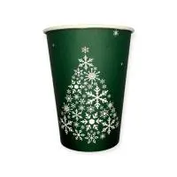 Стакан бумажный 350мл для горячего Новый Год Зеленый 50шт Зеленый - фото