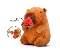 Мягкая игрушка "Капибара с вкусняшкой" интерактивная, М1505 Коричневый - фото