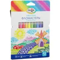 Фломастеры Гамма "Классические", 12цв., смываемые, картон. упак., европодвес  - фото