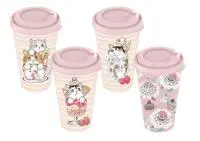 Стакан с крышкой 420мл с декором "sweet cats" (розовый), 223106107/02 (24) Розовый - фото