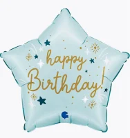 Шар фольгированный(2) (18''/46 см) Звезда, С Днем Рождения (звезды), Голубой, 1 шт.  - фото
