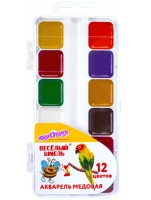 Краски акварельные ЮНЛАНДИЯ "ВЕСЁЛЫЙ ШМЕЛЬ", медовые, 12 цветов, квадратные кюветы, пластик, 192362 Разноцветный - фото
