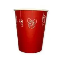 Стакан бумажный 250мл для горячего Новый Год Красный 50шт Красный - фото