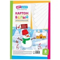 Картон белый А4, ArtSpace, немелованный, в пакете, "Снеговик", 8л. Белый - фото
