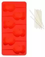Форма силиконовая для леденцов "Сердечки" 21*10*1,5 см, 6 ячеек + 12 палочек Красный - фото