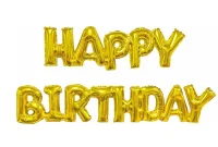 Шар (17''/43 см) Мини-фигура, Надпись "Happy Birthday", Золото, 1 шт. в уп.  - фото