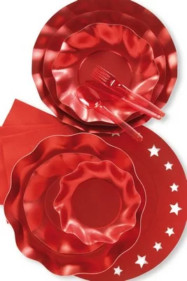 Тарелка бумажная d32,4 см "MATT RED", 8 шт Красный - фото