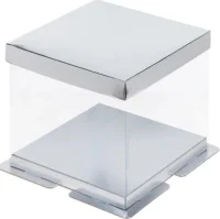 Комплект: Коробка под торт ПРЕМИУМ (серебро), подложка и лента (золото) 235*235*220  - фото