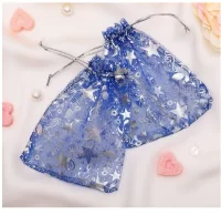 Мешки органза 10*12 синие с серебром Звездная музыка, 10 шт Синий - фото