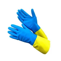 Перчатки резиновые желто-синие "XL"  - фото