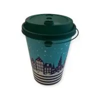 Комплект: Стакан бум. 350мл  д/гор Зима + Крышка д/стакана бум. PP D-90мм Темно-зеленая, 1/5 Разноцветный - фото