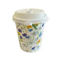 Комплект: Стакан бум. 250мл  д/горячего Летний луг D80 1/50 + Крышка д/стакана бум. PP D-80мм с питейником, белая 1/50 Белый - фото