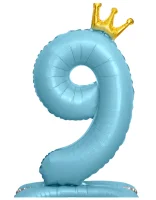 Шар фольга Falali (32''/81 см) Цифра, 9 Золотая корона, на подставке, Голубой, 1 шт.в уп.(надув воздухом) Голубой - фото