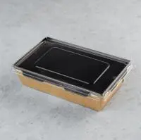 Коробка 800 мл 186/207*105/127*55 с пластиковой крышкой Salad 800 Черная Packton 39122 (200) Коричневый - фото