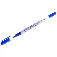 Маркер перманентный двухсторонний Crown "Multi Marker Twin" синий 2мм/1мм  - фото