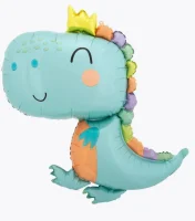 Шар с клапаном (14''/36 см) Мини-фигура, Динозаврик в короне, 1 шт.  - фото