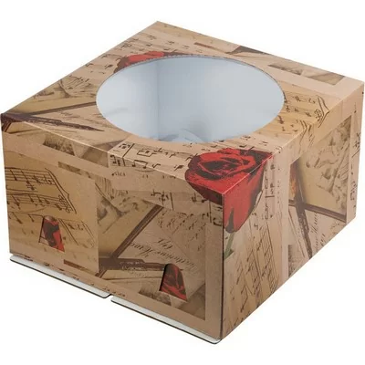 Коробка для торта с окошком 300*300*190мм гофрокартон крафт роза  - фото