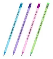 Карандаш чернографитный HB, BRAUBERG "PASTEL", 1шт, с резинкой, трехгранный, 181995 Микс - фото