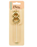 Свеча Цифра, 8 Корона, на шпажке, Золото, Металлик, 3,5*5,5 + 6,5 см, 1 шт. с держат., арт 803078 Золотой - фото