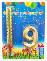 Набор, Фонтан и Свеча Цифра, 9 Грани, Золото, 10 см, 1 шт., 1779 Золотой - фото