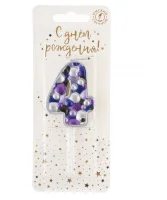 Свеча Цифра, 4 Пузырьки, на шпажке, Сиреневый, Металлик, 4*5,5 + 4 см, 1 шт. с держат., арт 5584 Сиреневый - фото