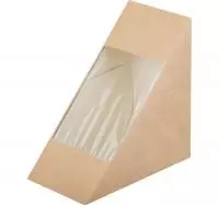 Контейнер картонный с окном для бутерброда 130*70*130мм EC, 50 шт Коричневый - фото
