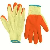 Перчатки К хлопчатобумажные обливные синие/ оранжевые с синим ободком (90гр.) TF-L306В, 12 пар  - фото