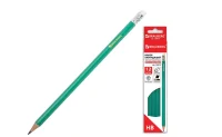 Карандаш чернографитный HB, BRAUBERG, 12шт, с резинкой, пластик.зеленый корпус, 180678 Графитовый - фото