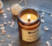 Свеча ароматическая в стеклянной банке с крышкой с фитилем,Sandalwood, 120мл  - фото
