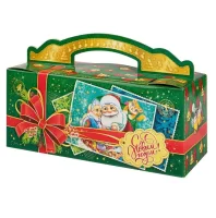 Новог.коробка "Посылочка с открыткой" вместимость до 900 гр  - фото