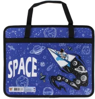 Папка детская с ручками А4 пласт. с рисунком на молнии, Космос, арт. 43056 Синий - фото