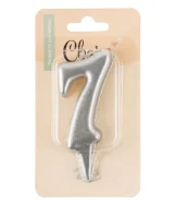 Свеча Цифра, 7 Овал, Серебро, Металлик, 7 см, 1 шт., арт 1563 Серебро - фото